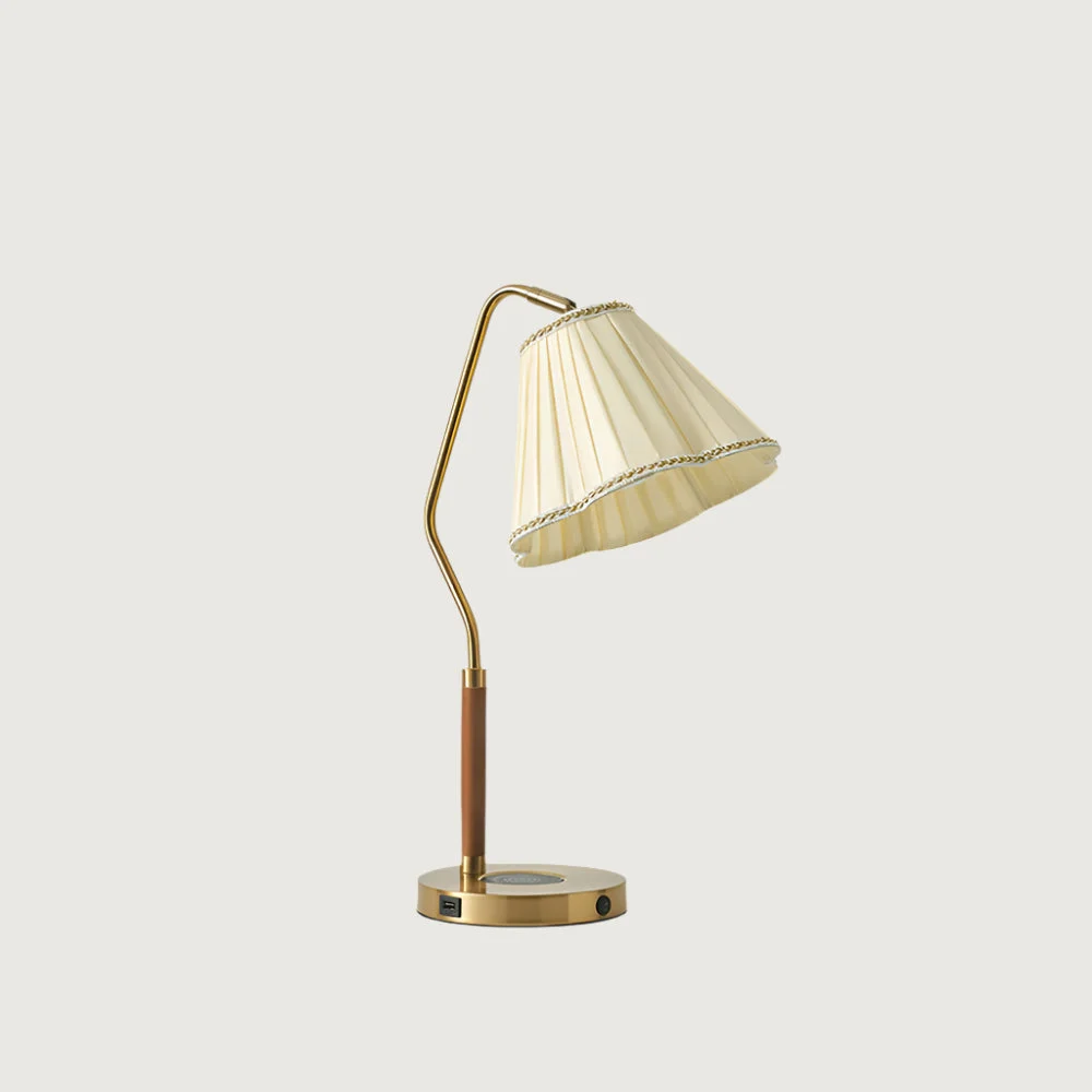 Lunare - Lámpara de Mesa de Tela Florentina con Base Dorada y Pantalla Elegante - Ideal para Decoración Interior y Mesita de Noche