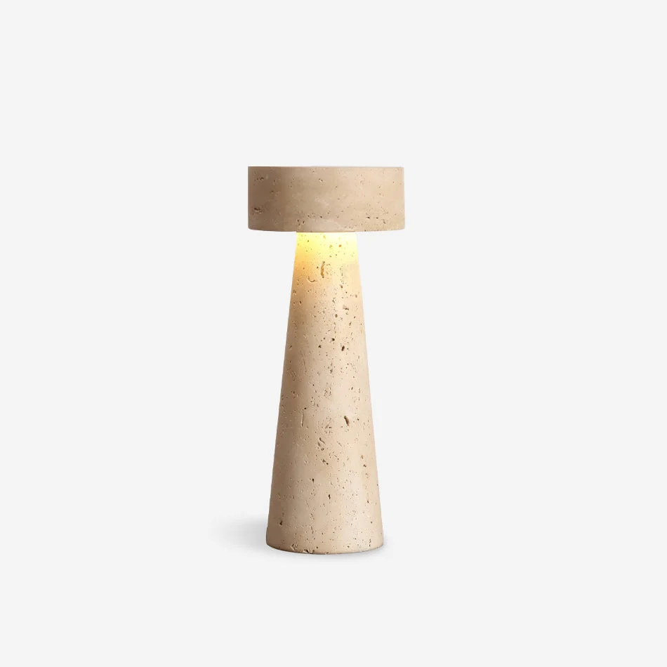 Onira - Lámpara de Mesa de Travertino Natural Beige con Luz LED Integrada – Diseño Minimalista para Mesita de Noche