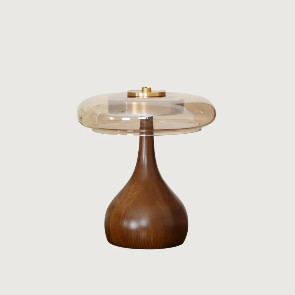 Olirea - Lámpara de Mesa de Vidrio con LED y Temperaturas de Color Ajustables en Latón y Madera - Iluminación Sobremesa Elegante para Hogar