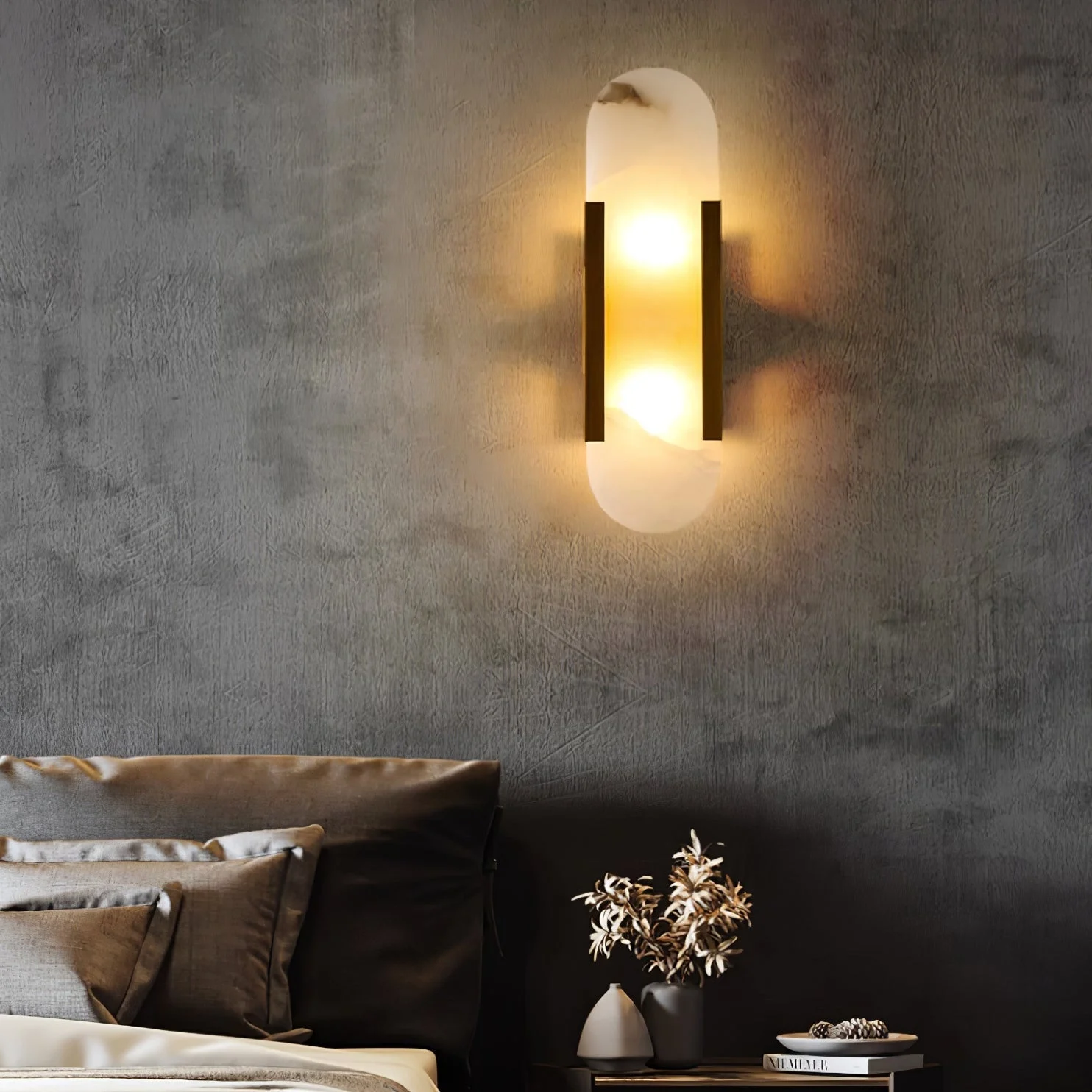 Briska - Lámpara de Pared Alargada de Alabastro y Latón - Aplique Pared Moderno para Iluminación Elegante y Sofisticada