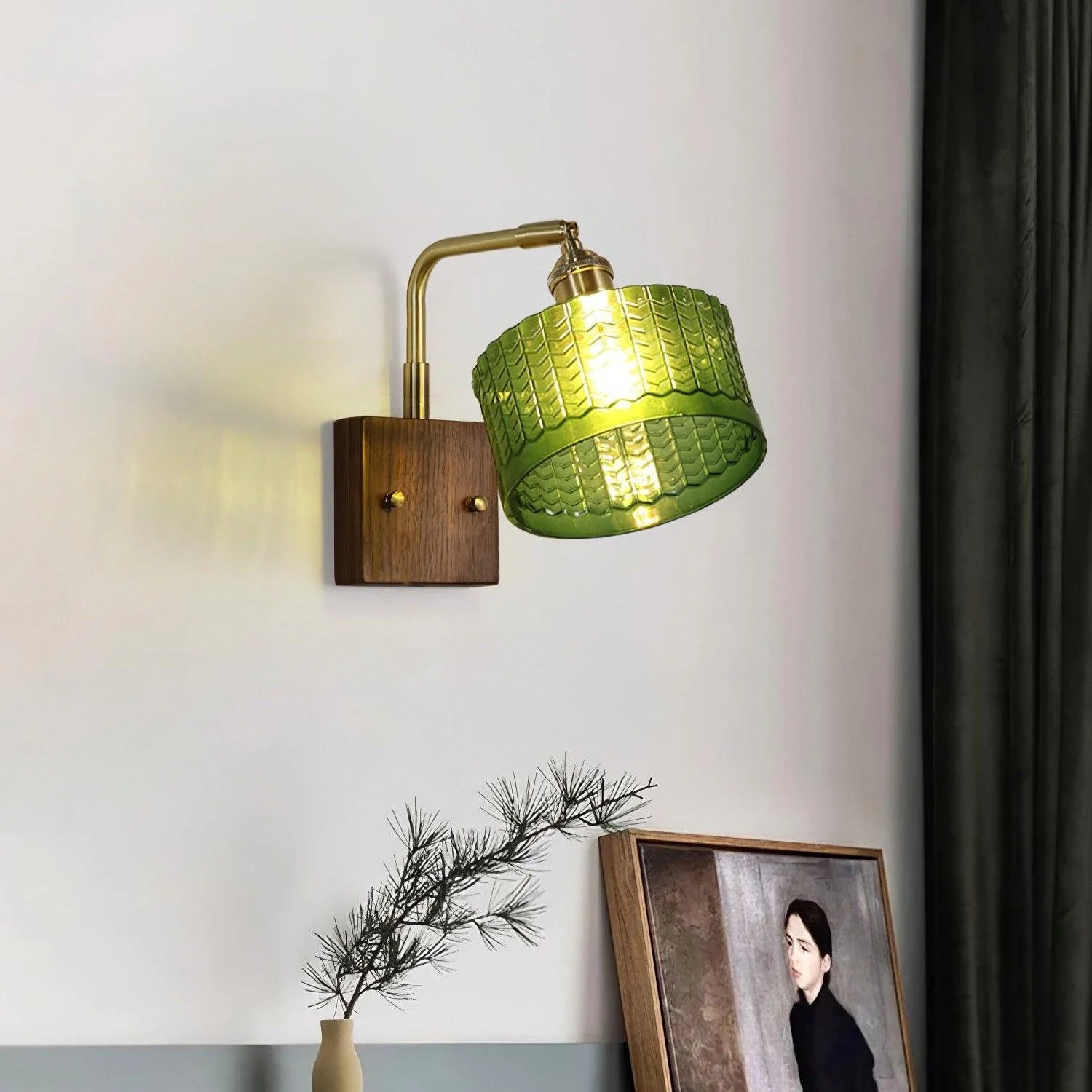 Tivian - Lámpara de Pared Camela con Pantalla de Vidrio Artístico y Base de Madera - Aplique Pared Rústico y Elegante