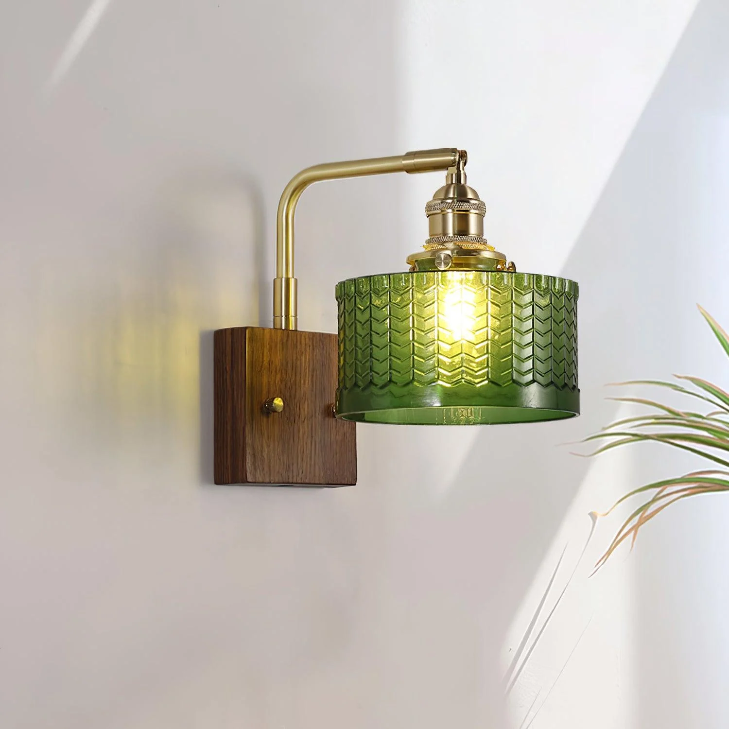 Elarum - Lámpara de Pared de Vidrio Artístico y Base de Madera - Aplique Pared Elegante para Iluminación Interior