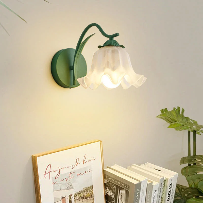 Volari - Lámpara de Pared Floral Retro Francesa para Jardín - Aplique de Pared en Metal y Acrílico - E27 - 5W - Disponible en Rosa - Amarillo y Verde