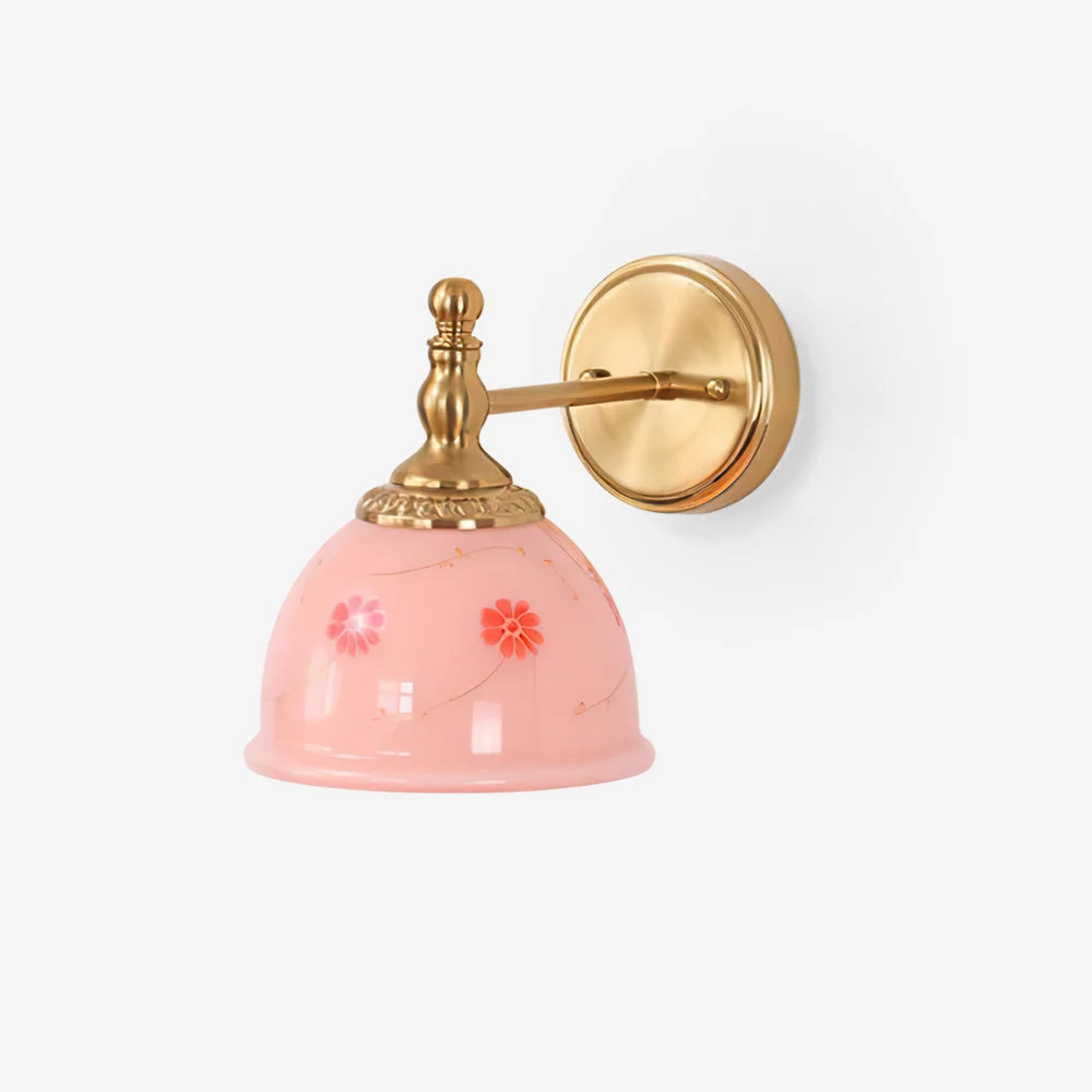 Glyor - Lámpara de Pared Floral de Metal y Vidrio Rosa – Elegante Decoración Vintage
