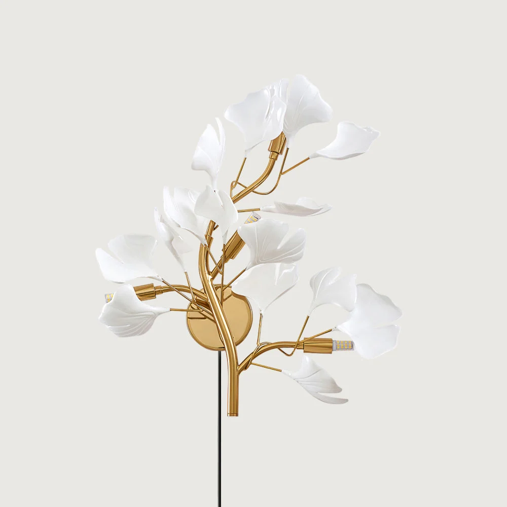 Jeyla - Lámpara de Pared - Diseño Floral Orgánico y Luz Ambiental - Oro y Blanco