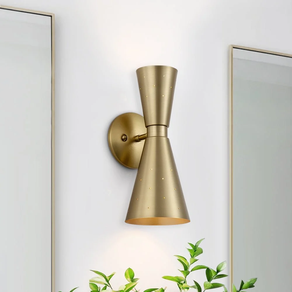 Kireva - Lámpara de Pared Minimalista de Doble Luz con Acabado en Níquel y Latón - Apliques de Pared Modernos para Baño y Sala de Estar