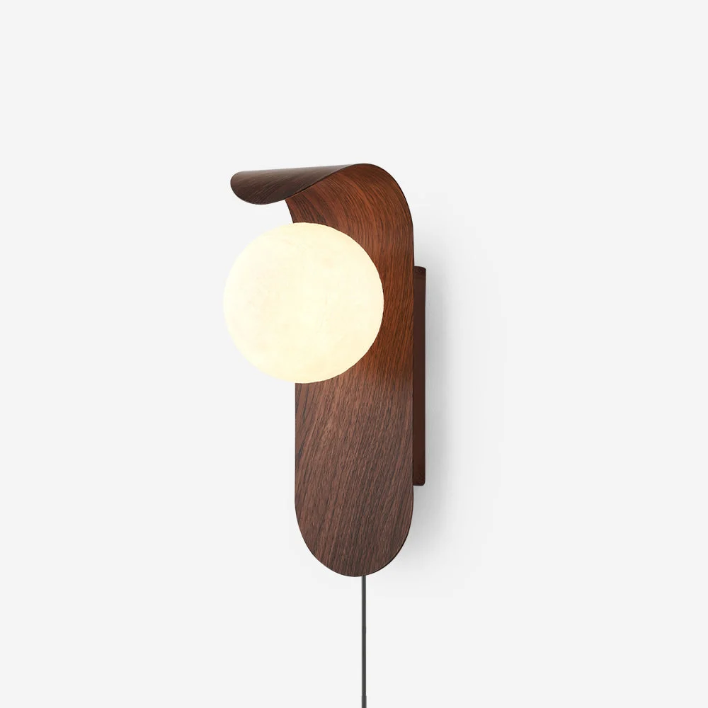 Norya - Lámpara de Pared Moderna con Base de Madera y Globo Acrílico - Acabados en Color Madera y Nogal