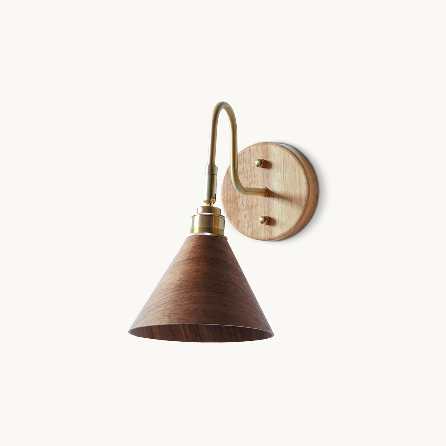 Galyx - Lámpara de Pared Moderna de Cobre y Madera - Estilo Retro - Base Dorada - Pantalla de Nogal