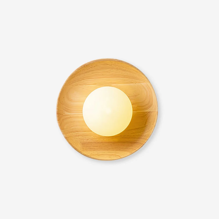 Wenor - Lámpara de Pared Redonda de Madera con Difusor de Cristal – Iluminación Moderna para Interiores