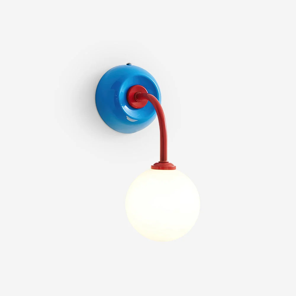 Quaro - Lámpara de Pared Retro con Pantalla de Cristal y Brazo Curvo – Disponible en Rojo - Beige y Azul