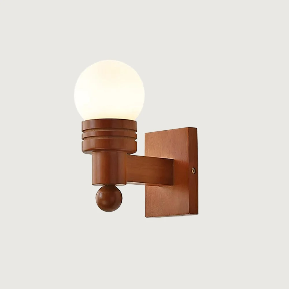 Rivya - Lámpara de Pared Vintage de Madera con Pantalla de Vidrio Blanca - Aplique Pared Clásico para Interiores y Exteriores