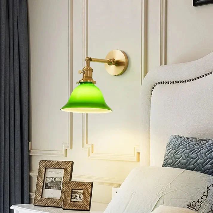 Zureal - Lámpara de Pared Vintage Verde Ajustable con Brazo Móvil de Cristal