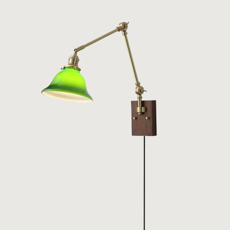 Laven - Lámpara de Pared con Brazo Oscilante de Estilo Clásico en Latón y Vidrio Verde o Blanco
