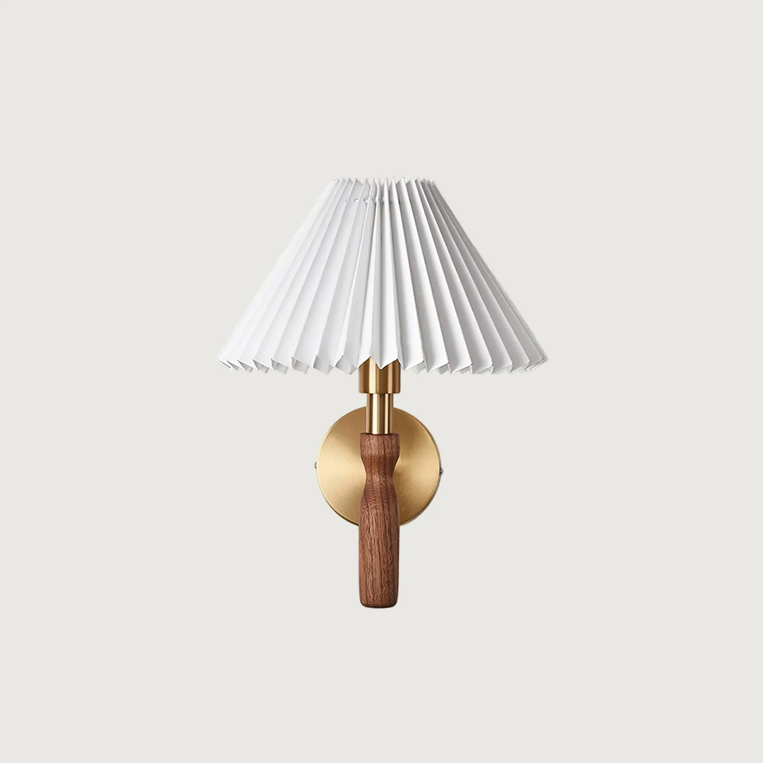 Elion - Lámpara de Pared de Madera con Brazo de Latón y Pantalla Blanca – Aplique Pared Moderno para Interiores Elegantes
