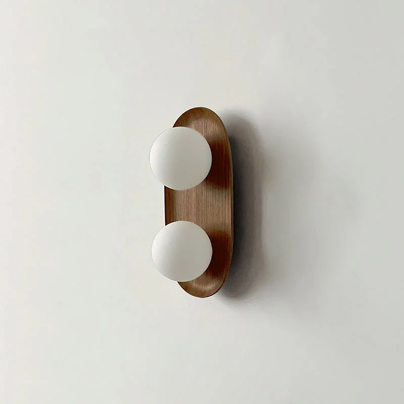Jalyx - Lámpara de Pared de Madera Ovalada con Esferas de Vidrio Esmerilado – Estilo Retro