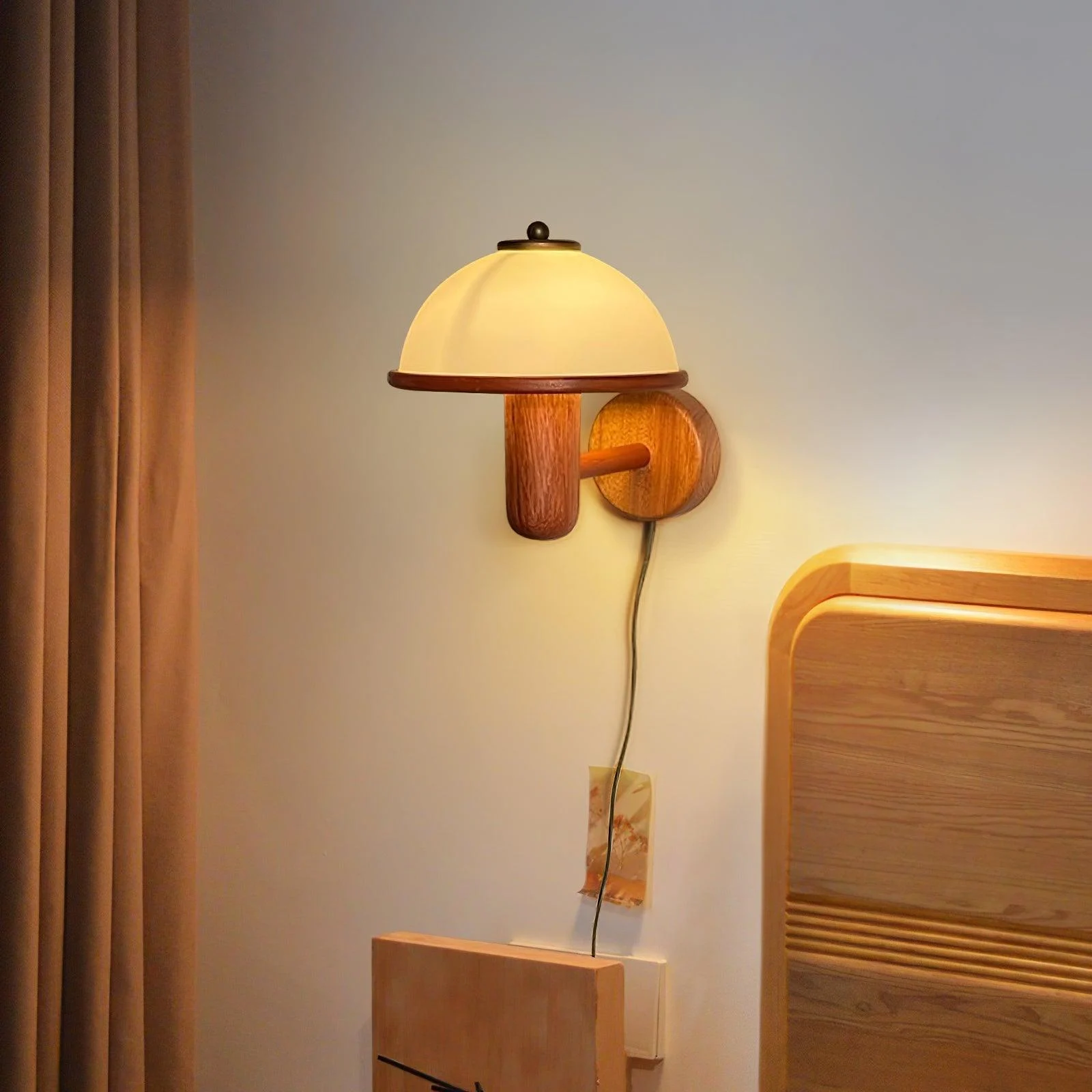 Soliva - Lámpara de Pared de Madera de Roble con Pantalla Blanca - Aplique Pared Elegante para Iluminación Acogedora en Salón o Dormitorio