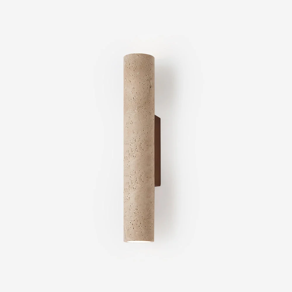 Ulora - Lámpara de Pared de Travertino Beige con Base de Madera – Diseño Minimalista y Elegante