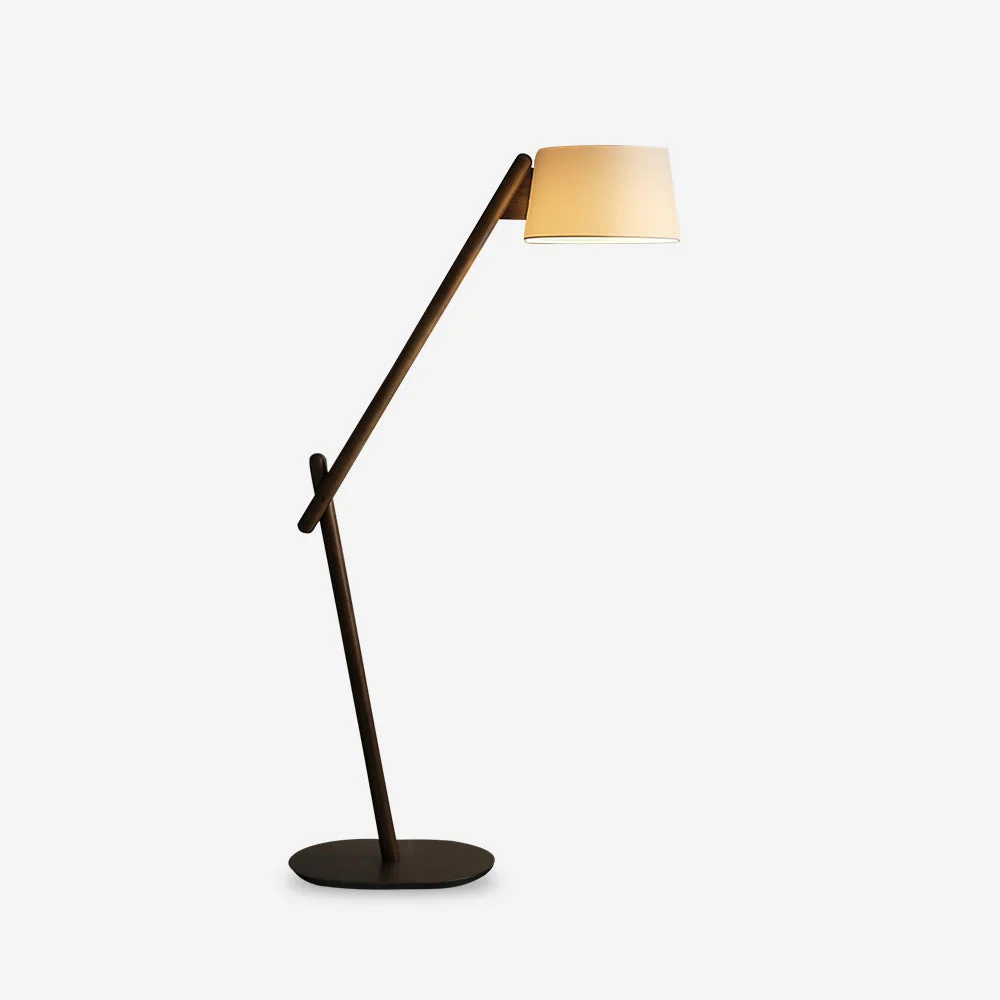 Zyvor - Lámpara de Pie Minimalista con Pantalla Curvada y Cuerpo de Metal Efecto Madera – Acabado en Nogal