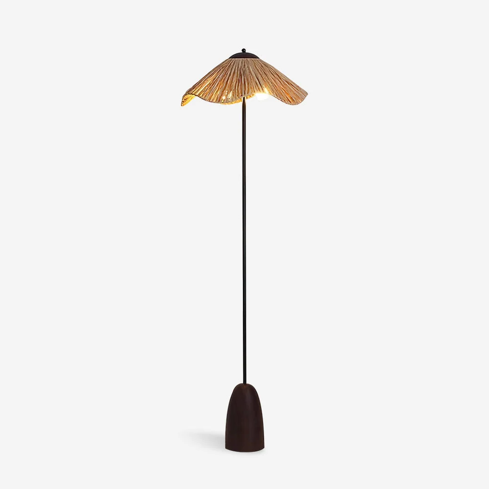 Neyro - Lámpara de Pie Moderna con Pantalla de Raffia y Base de Madera - Diseño Elegante y Sofisticado