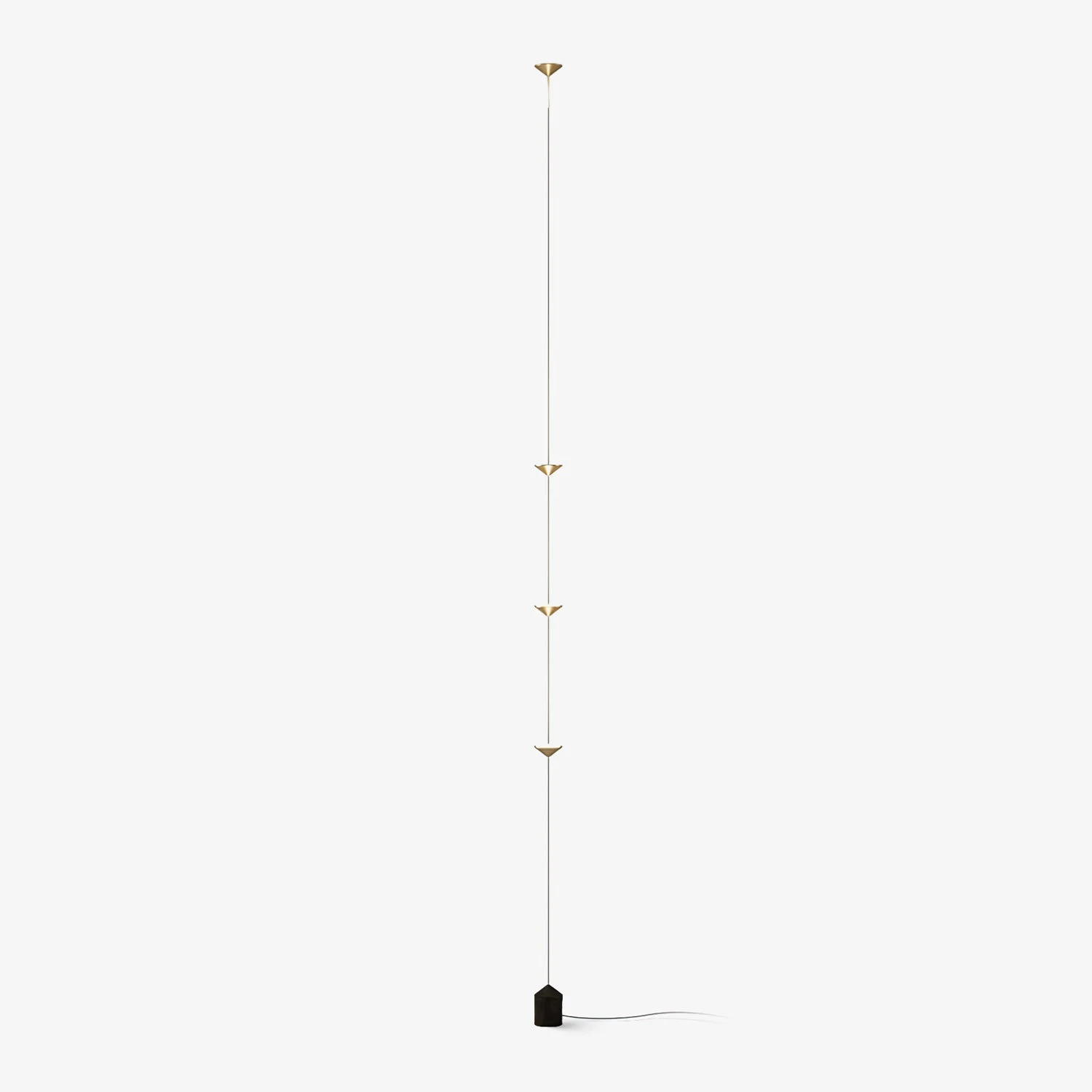 Alcor - Lámpara de Pie Moderna con Pantallas Cónicas y Luz LED Ajustable – Acabado Negro y Dorado