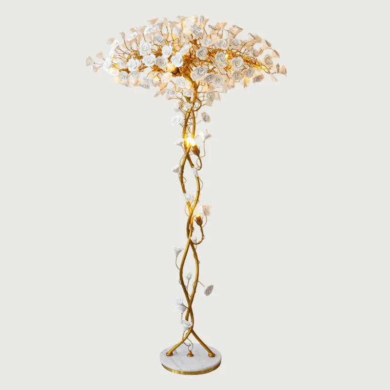 Solyn - Lámpara de Pie Moderna de Cerámica con Diseño Floral para Salón - Base de Mármol - Compatible con LED y Bombillas Edison