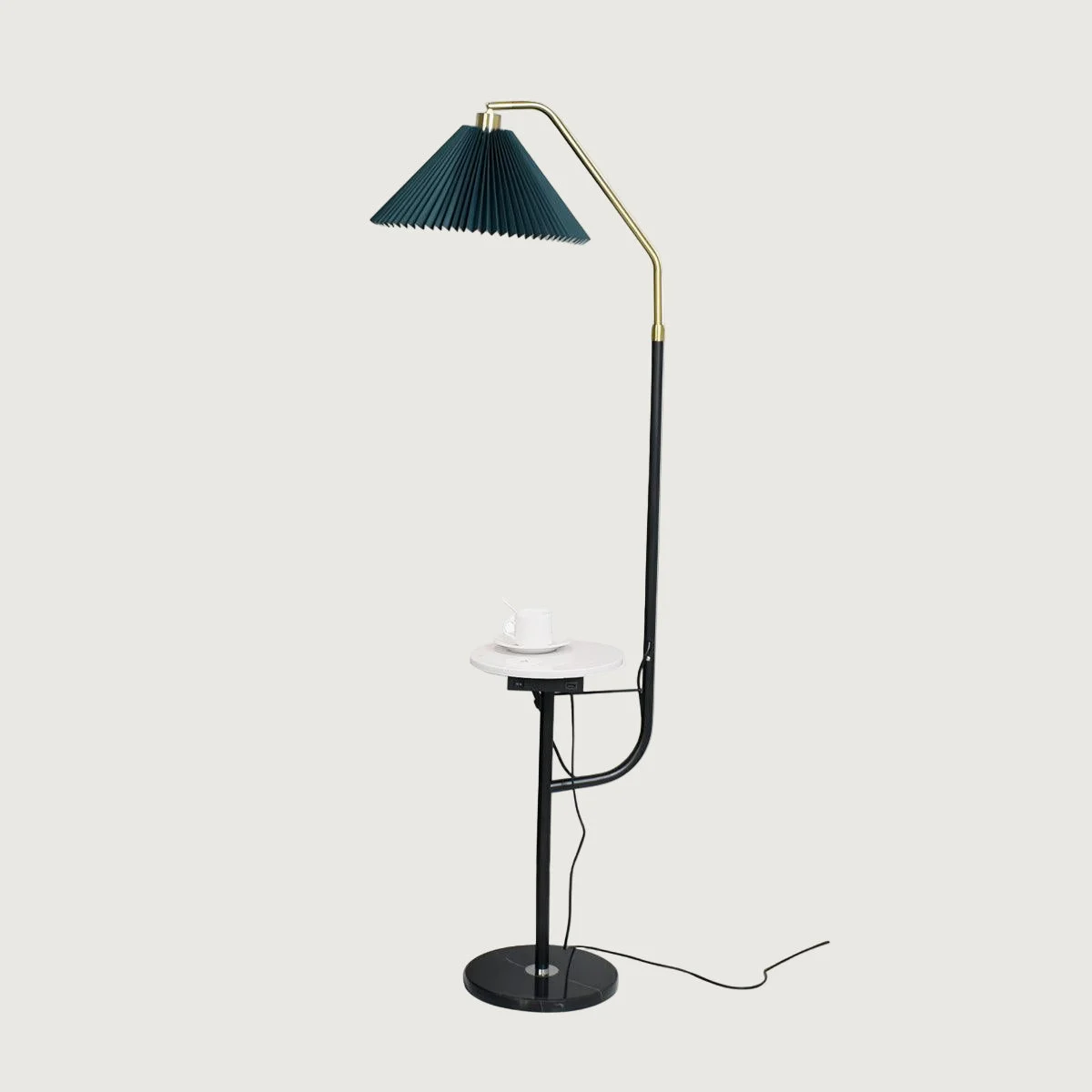 Colva - Lámpara de Pie Moderna de Metal y Mármol con Pantallas Beige y Verde – Diseño Elegante y Funcional
