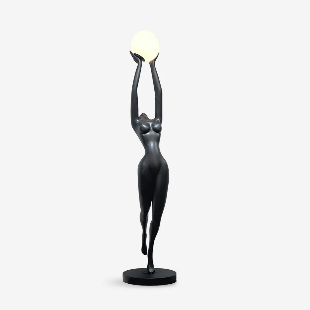 Vyonn - Lámpara de Pie Negra Escultural Moderna de Resina y Vidrio para Salón – Ideal para Iluminación Interior