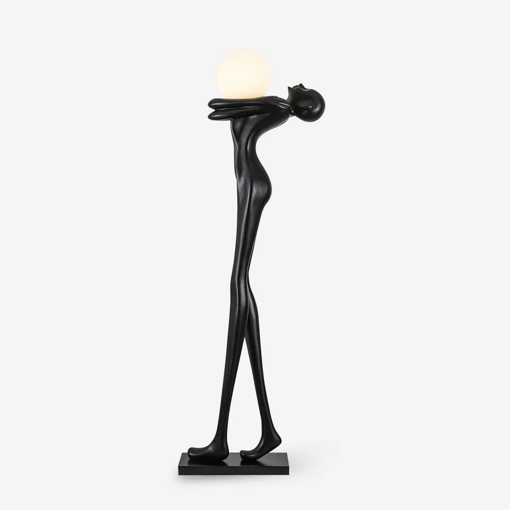 Nolva - Lámpara de Pie Negra Escultural Moderna para Salón – Diseño Minimalista y Acabado en Resina y Vidrio