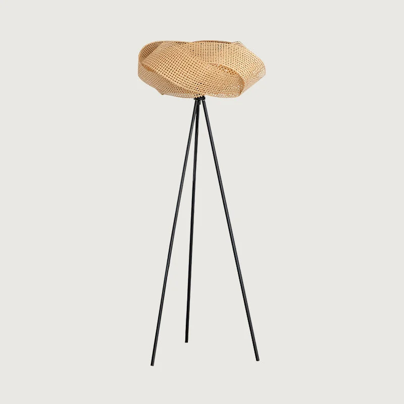 Novra - Lámpara de Pie Negra Moderna de Ratan Natural y Metal - Diseño Elegante para Salón y Habitaciones