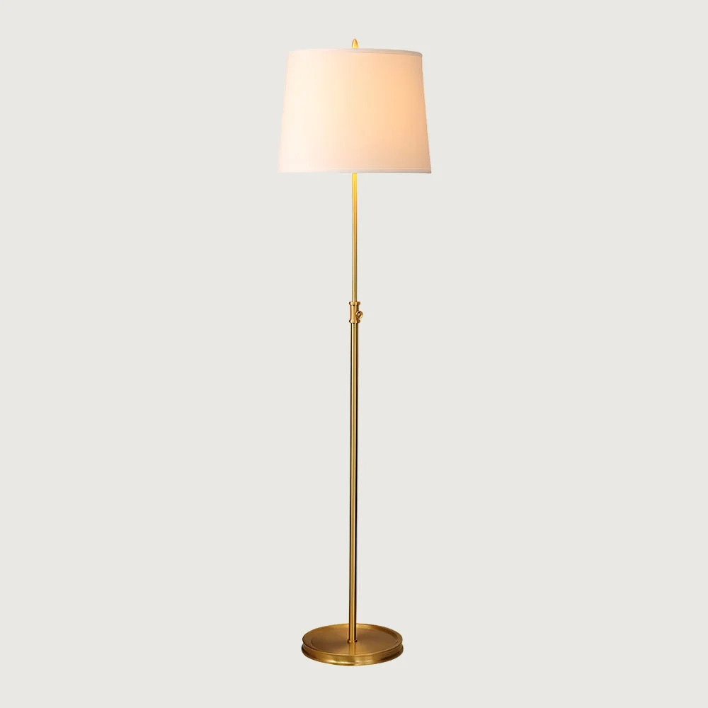 Tanil - Lámpara de Pie Vintage de Bronce con Pantalla de Lino Blanco – Ideal para Salas y Oficinas