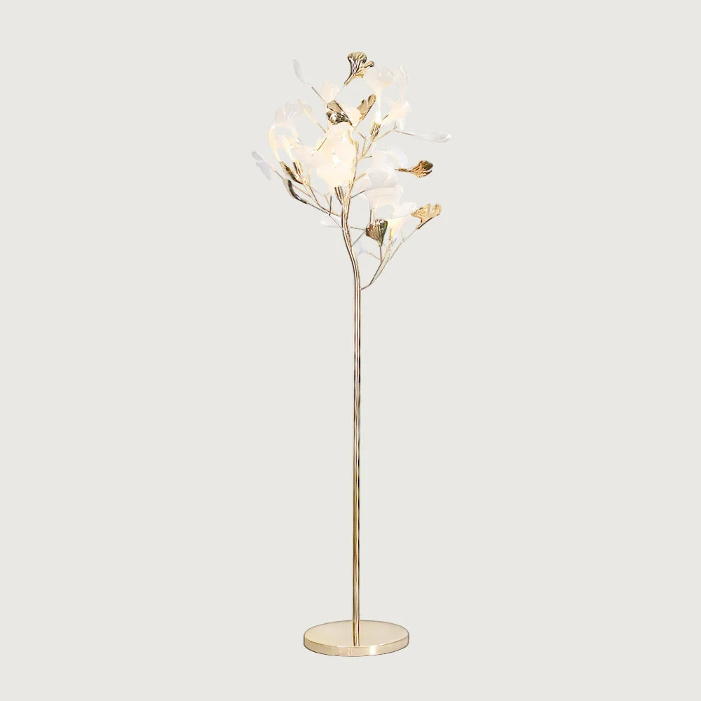 Lumet - Lámpara de Pie con Diseño de Hoja de en Acabado Dorado y Blanco – Elegante Lámpara de Estilo Mid Century
