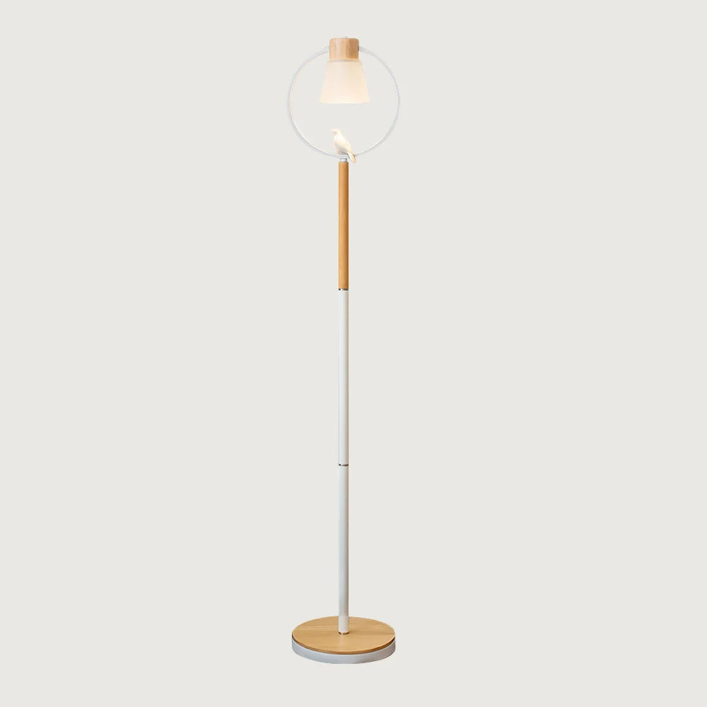 Zyvra - Lámpara de Pie de Madera en Forma de Cono con Pantalla de Vidrio – Diseño Moderno y Elegante