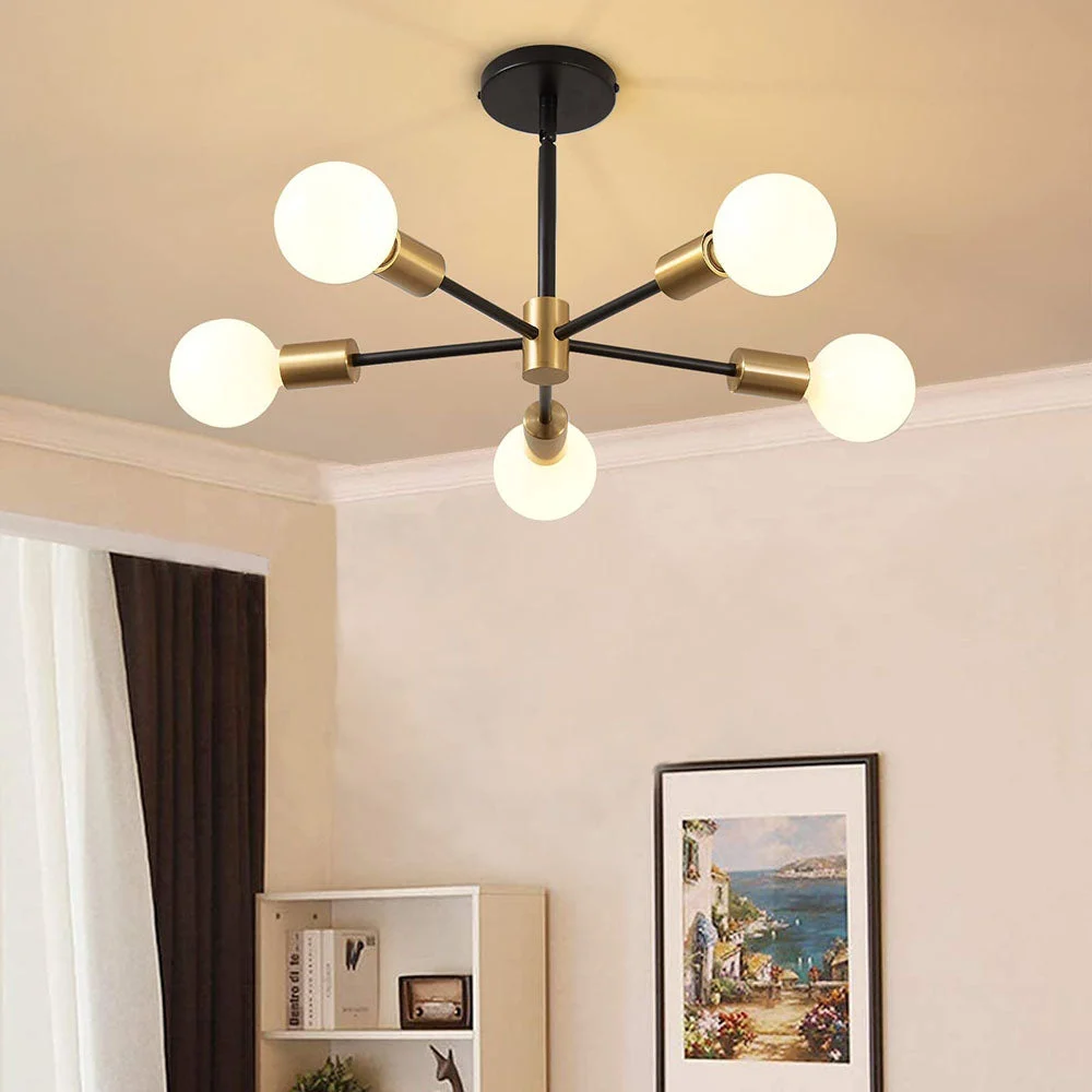 Luniva - Lámpara de Techo Elegante y Ajustable para Sala de Estar - Chandelier de Hierro en Negro y Dorado