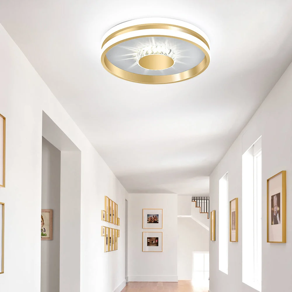 Delya - Lámpara de Techo LED de Cristal en Oro - Iluminación Moderna y Eficiente para Pasillo 27W - Diseño Contemporáneo