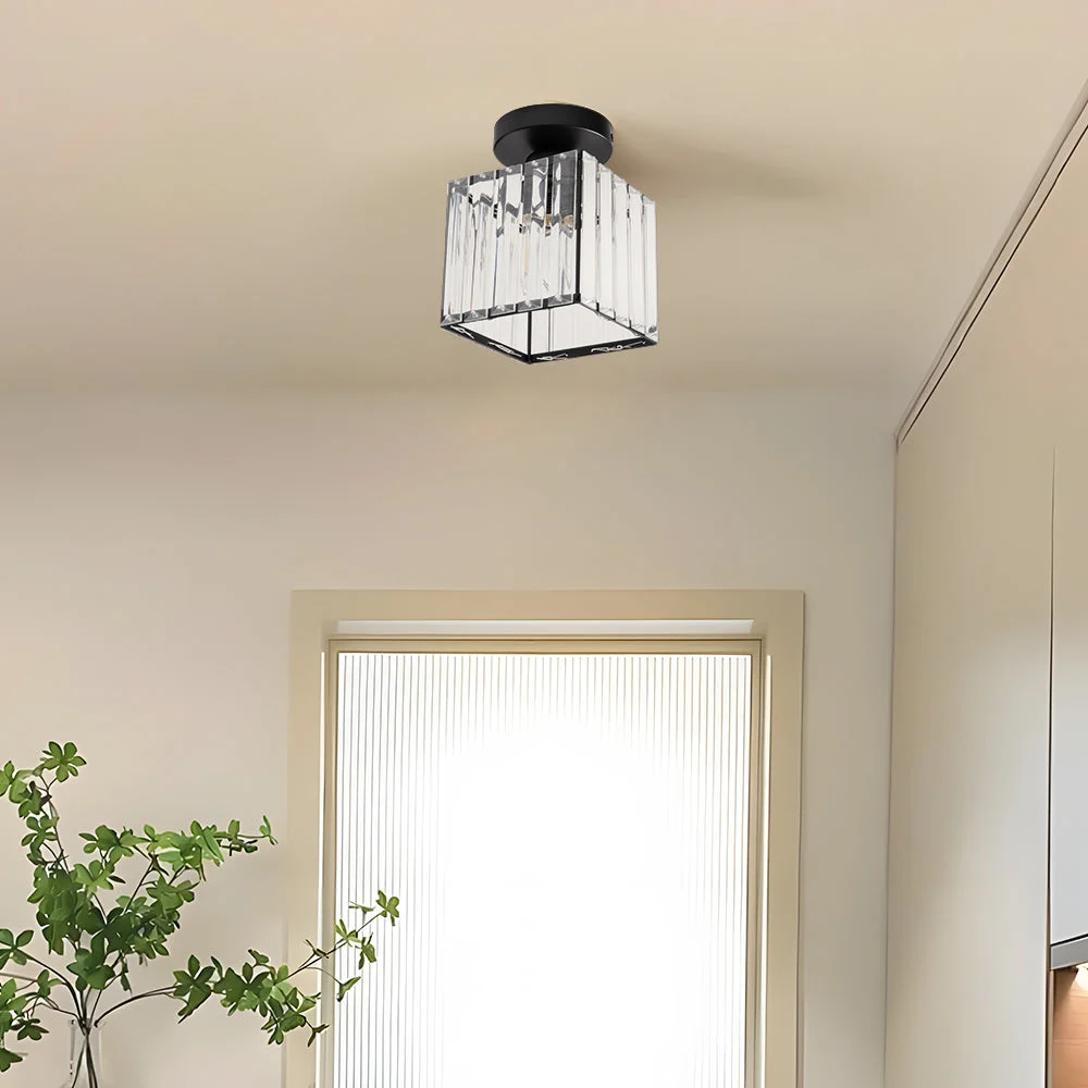Nuray - Lámpara de Techo Mini de Cristal Negra E27 - 13cm - Ideal para Espacios Pequeños y Pasillos - Plafones de Techo Elegantes