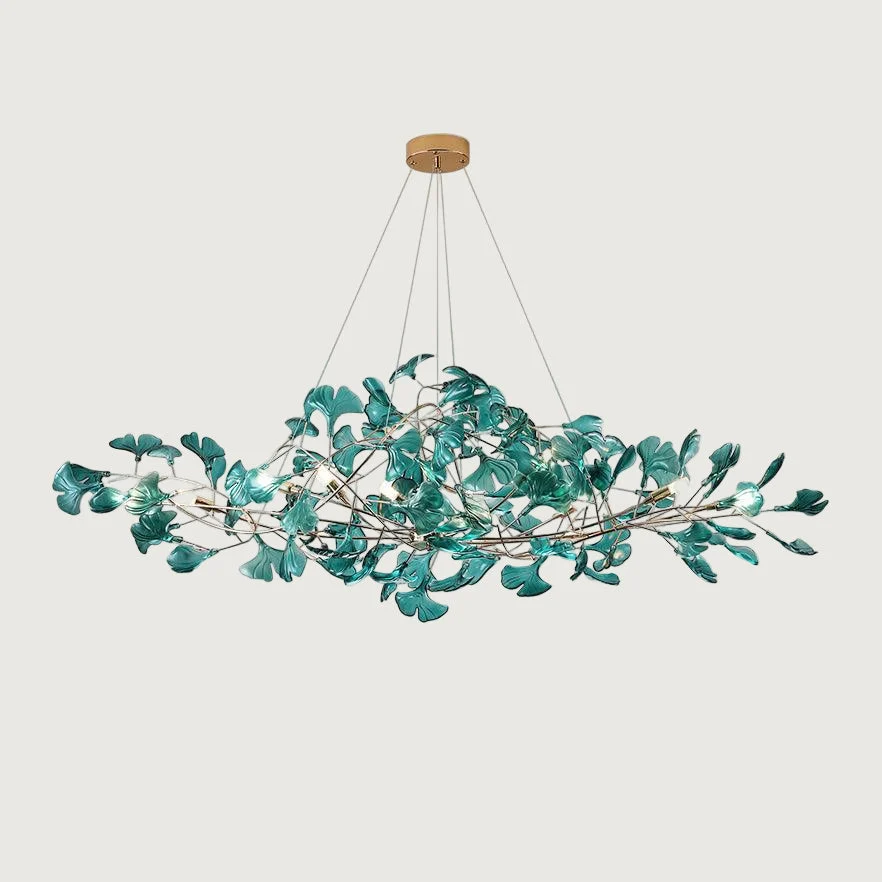 Dolva - Lámpara de Araña Techo Moderna de Acrílico - Forma de Hoja de Ginkgo con Opciones de Iluminación LED y Acabados en Oro y Cromo