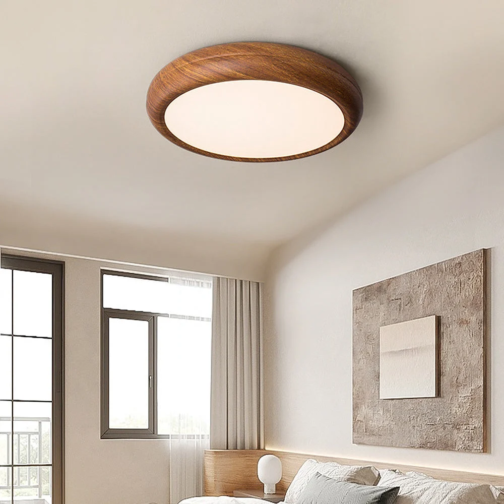 Ormin - Lámpara de Techo Redonda LED de Madera con Diseño Minimalista - Iluminación Moderna