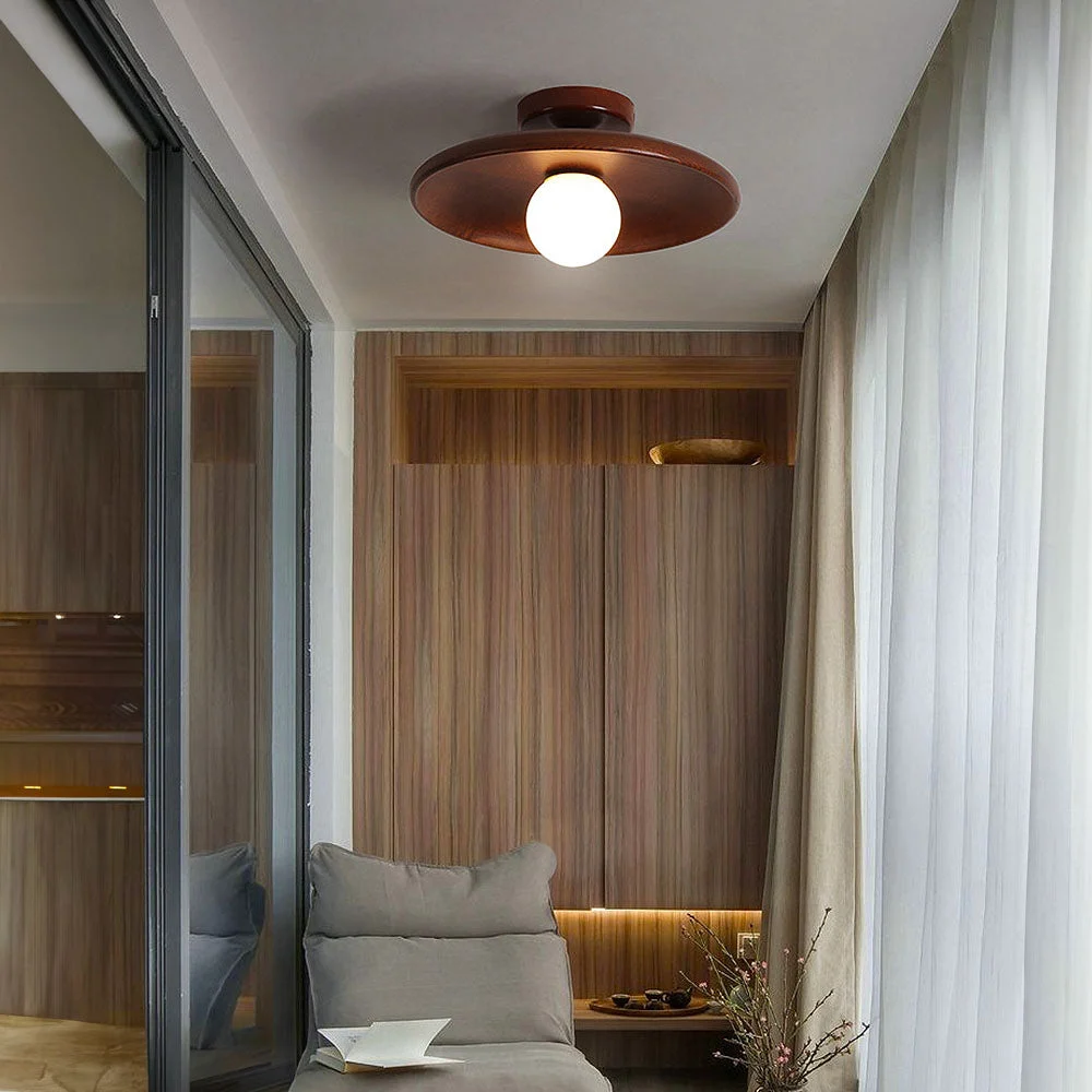 Quirel - Lámpara de Techo Redonda Minimalista de Madera Nórdica para Comedor y Pasillo - Diseño Elegante y Moderno