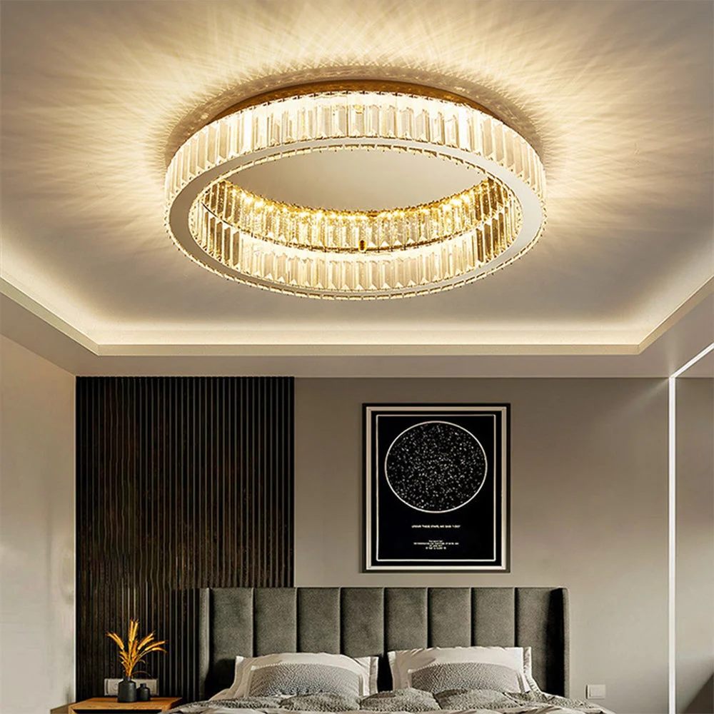 Klaren - Lámpara de Techo Redonda de Cristal en Color Dorado - Iluminación Elegante para Salas