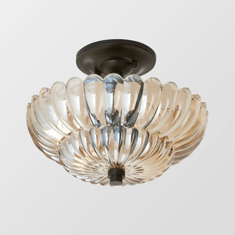 Monira - Lámpara de Techo Semi-Flush de Vidrio Ámbar Vintage - Iluminación Elegante para Comedores y Salones