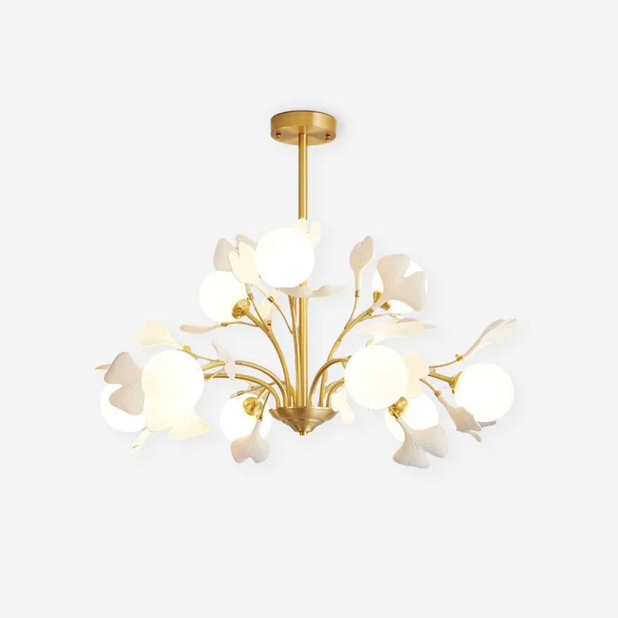 Orial - Lámpara de Araña Techo de Cristal y Latón – Elegante Chandelier con Diseño de Hojas