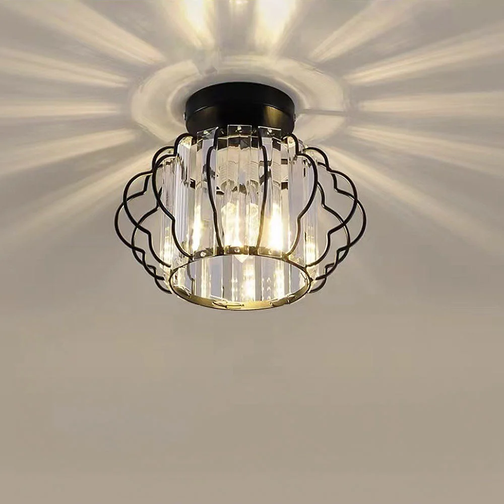 Nuvina - Lámpara de Techo de Cristal Dorado para Pasillo - Iluminación Elegante y Sofisticada