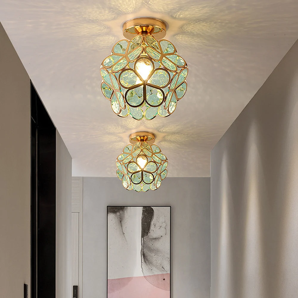 Elvune - Lámpara de Techo de Vidrio con Diseño de Flores para Pasillo - Iluminación Elegante y Acogedora