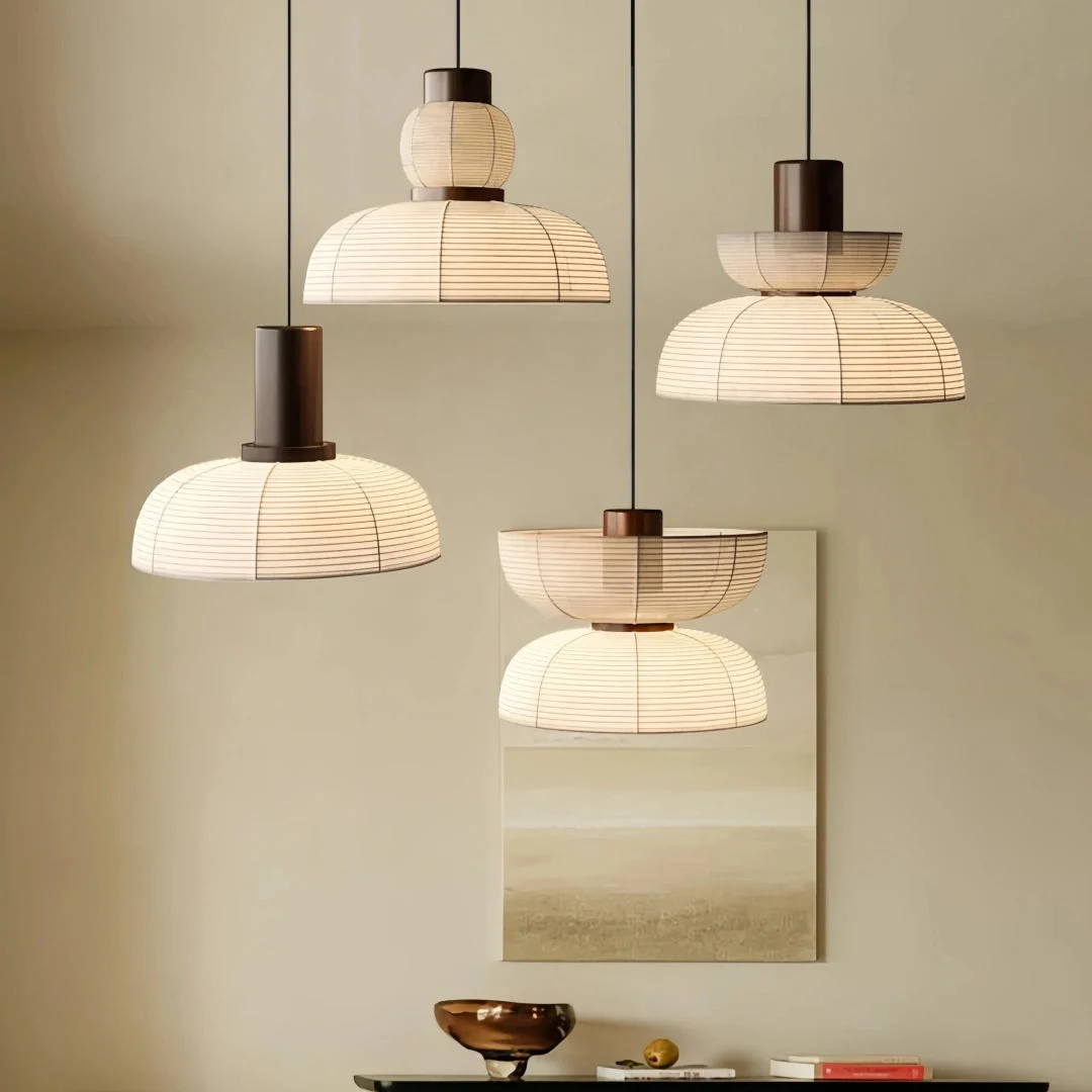 Lámpara colgante de tela blanca LED Wabi Sabi para comedor