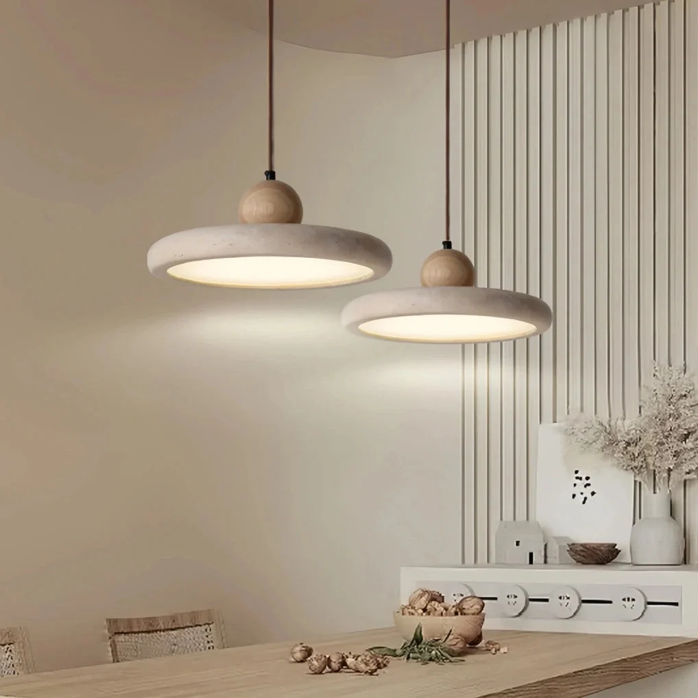 Lámpara colgante de travertino redonda con LED regulable para comedor