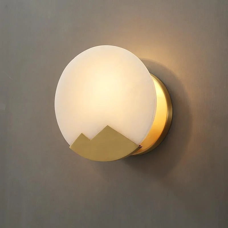 Glimia - Lámpara de Pared de Mármol Minimalista Nórdica con Pantalla Redonda de Cobre y Luz LED Ajustable - Ideal para Decoración Interior