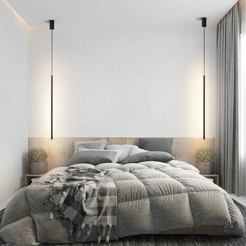 Lámpara colgante lineal negra minimalista LED regulable para mesita de noche