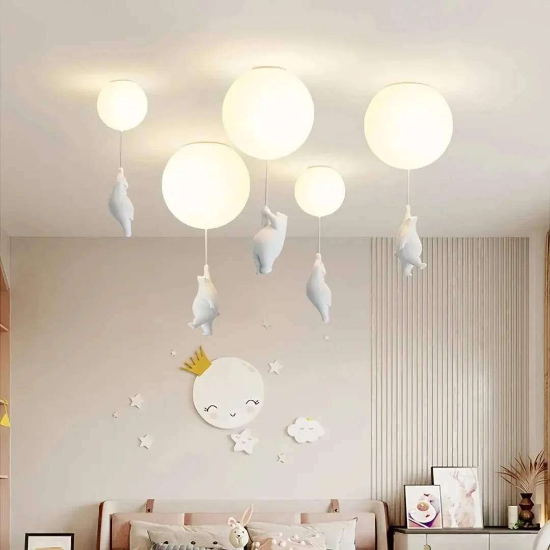 Plafon infantil techo led regulable blanco oso y globo para dormitorio