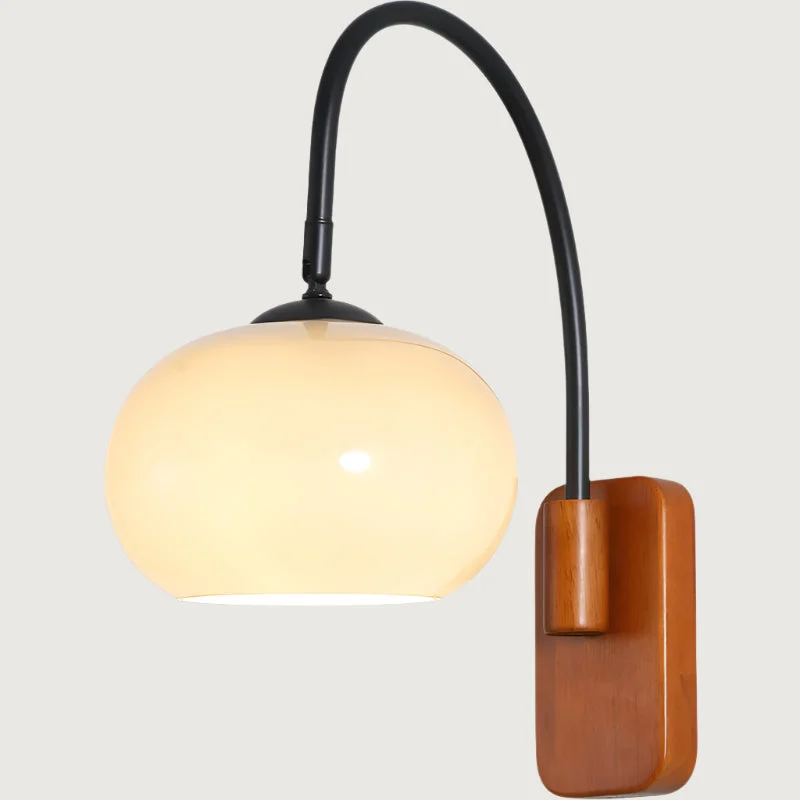 Lumeta - Aplique de Pared Rotatorio de Vidrio Kaki con Detalles en Madera y Metal
