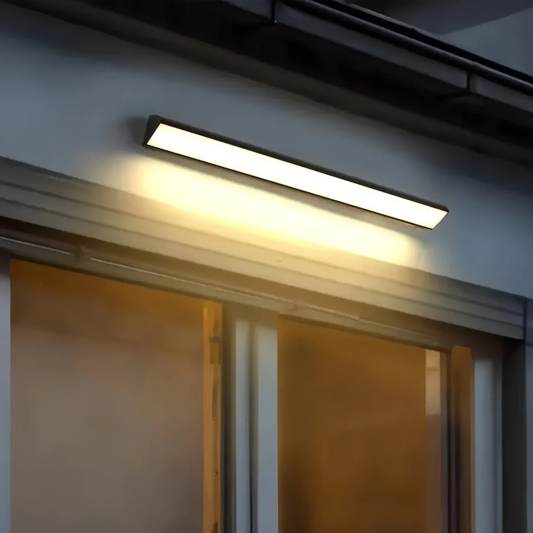 Aplique pared exterior largo moderno negro metal para porche